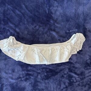 Ralph Lauren Womens White Eyelet Ruffle Bikini Swim Bathing Suit Top  XS